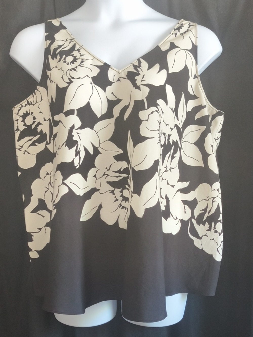 Lane Bryant Black Camisole Tunic with Cream Floral Print #0023